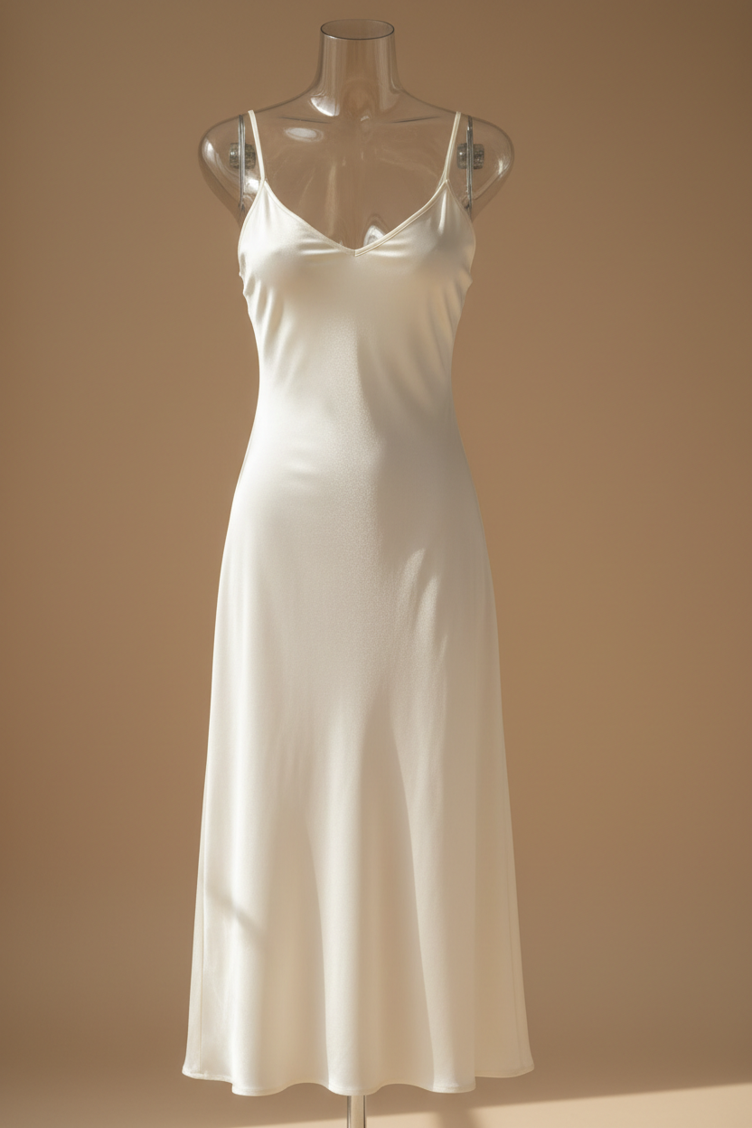 Satin slip dress on neutral background
